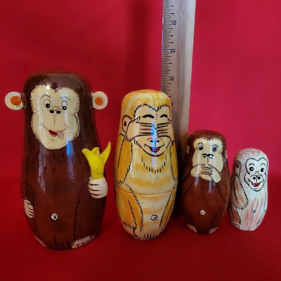 Vintage Monkey Nesting Dolls See Hear Speak No Evil Set of 4 - Picture 9 of 14